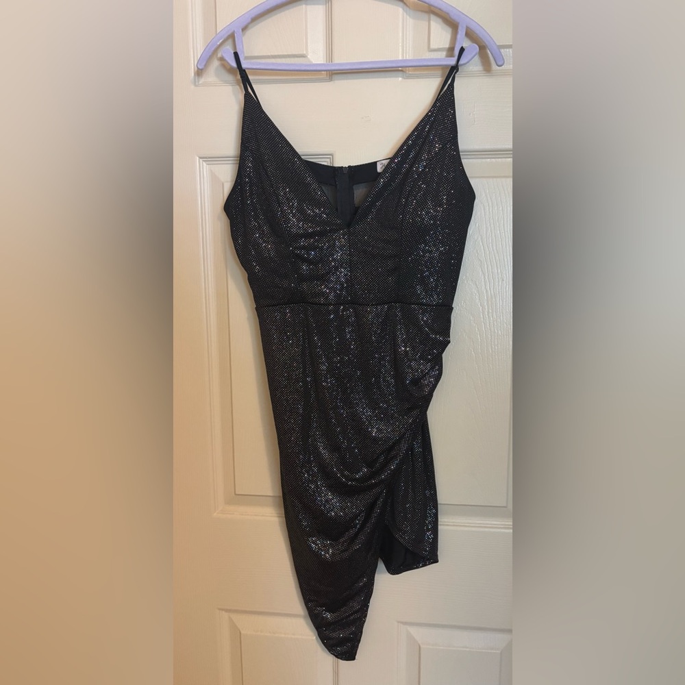 Honey and Rosie Black Strapless Sparkle Evening Dress
